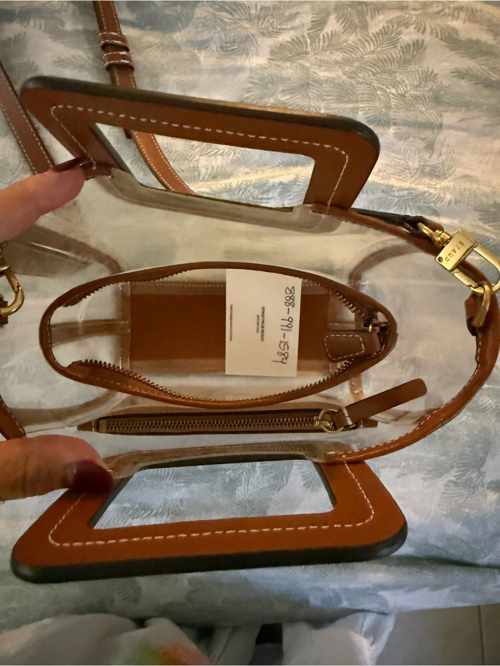 STAUD Clear Crossbody with Brown Leather Trim & Square Handle - Picture 2 of 8